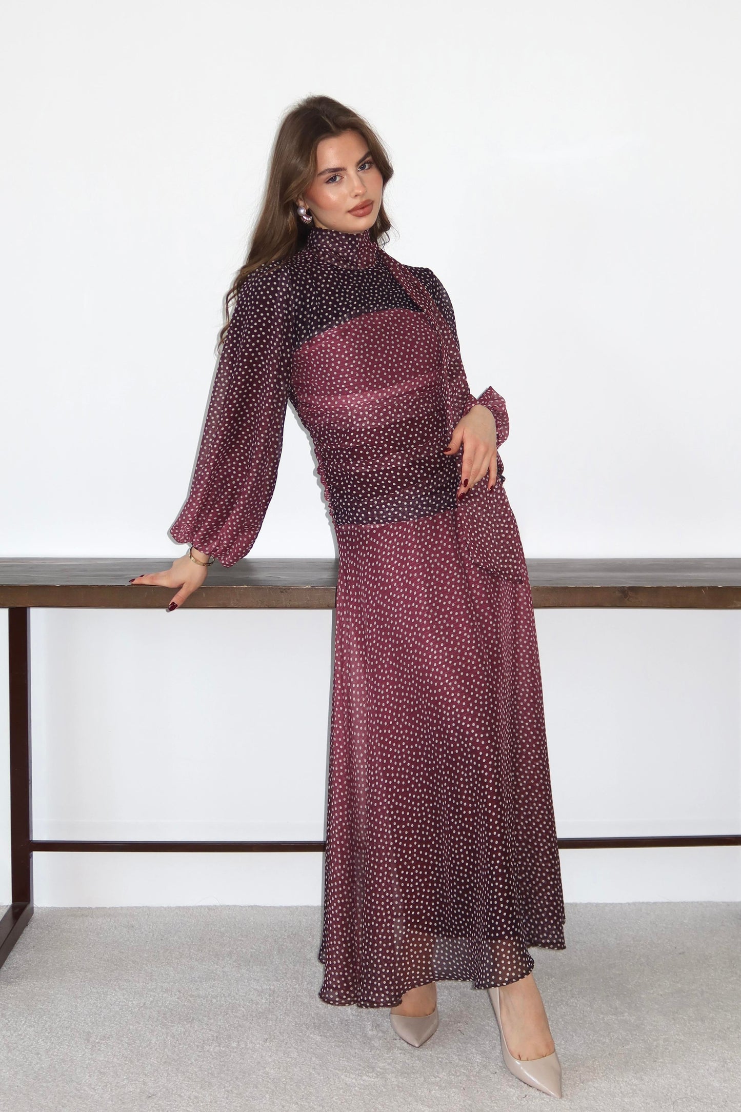 Elise Chiffon Maxi Dress - Burgundy