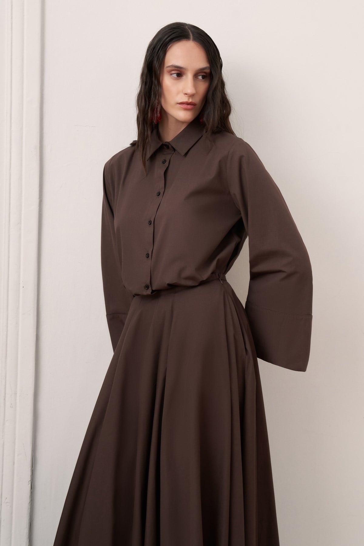 Salina Cotton 2-piece Shirt & Skirt Set - Dark Brown