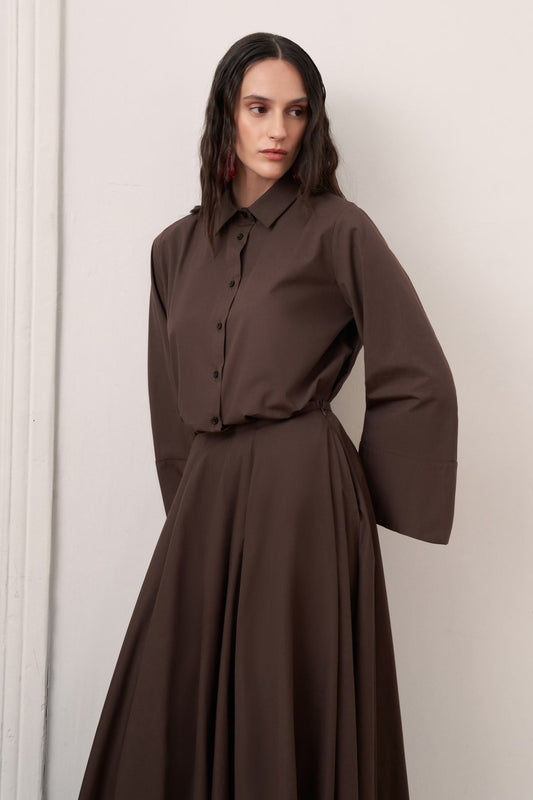 Salina Cotton 2-piece Shirt & Skirt Set - Dark Brown