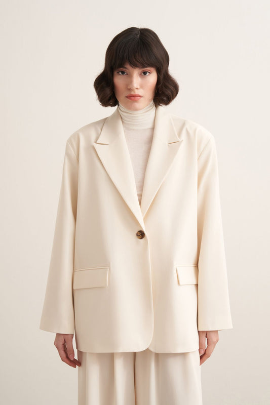 Sahar Oversized Blazer Jacket - Ecru