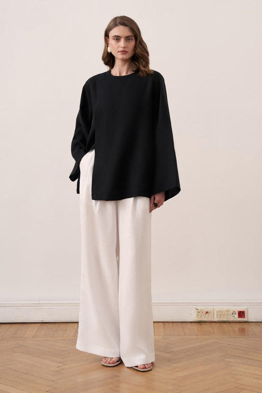 Solmar Belted Linen Blouse - Black