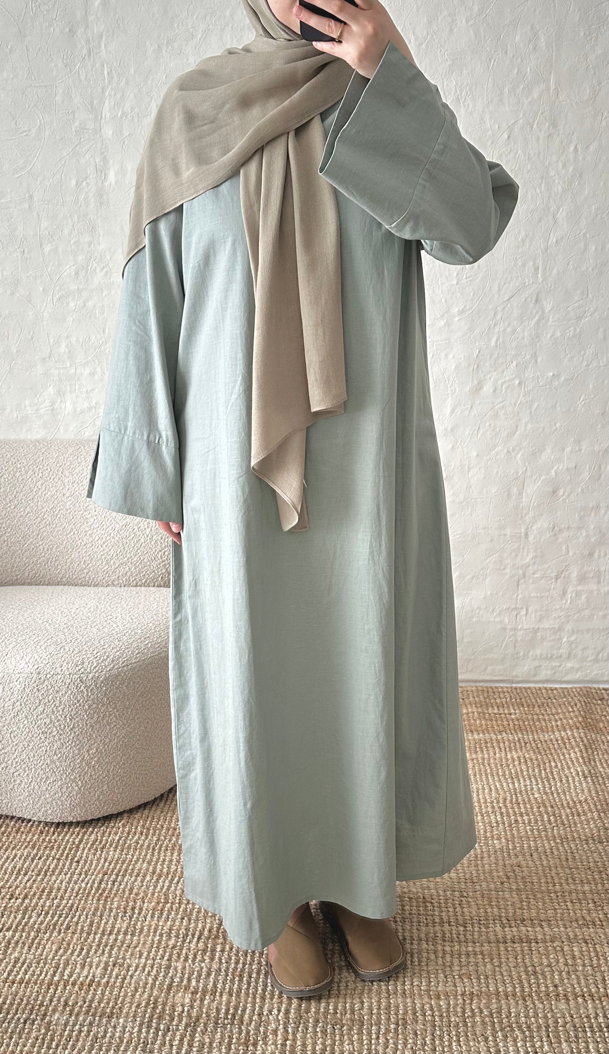 Firuz Linen Dress - Sage Green Fue-Bue Store Firuz Linen Dress - Sage Green Fue-Bue Store
