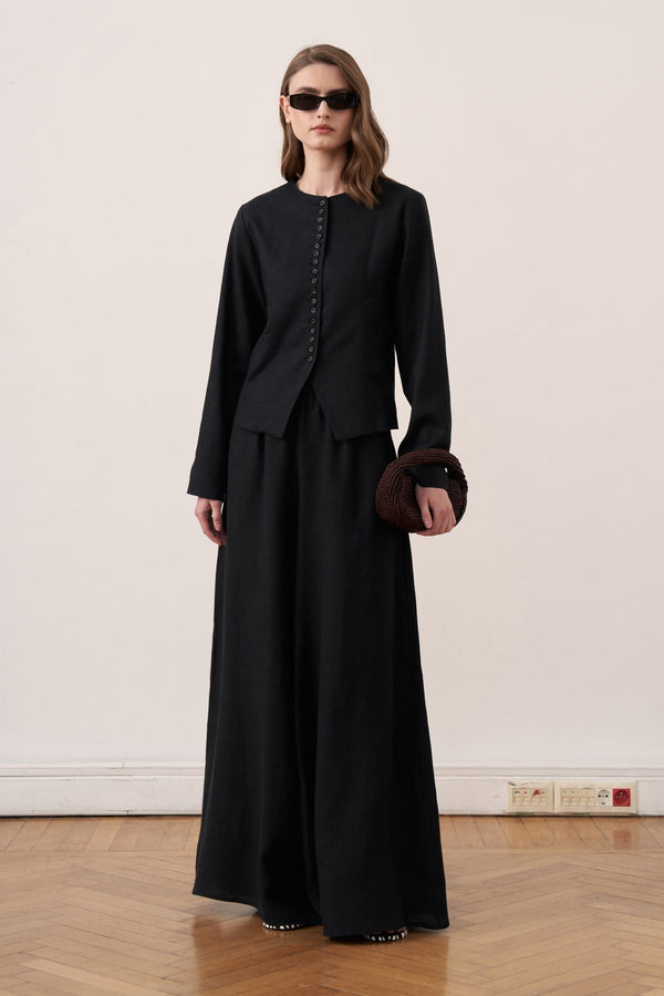 Costera Buttoned Linen Blouse - Black