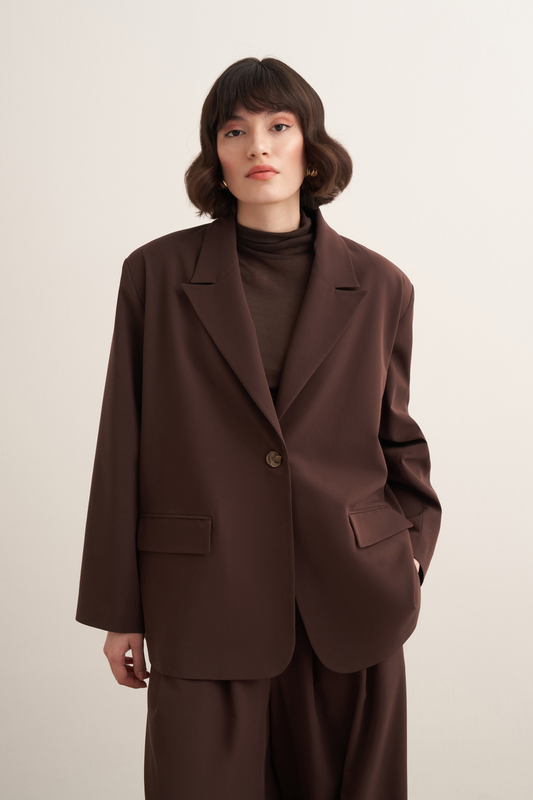 Sahar Oversized Blazer Jacket - Dark Brown