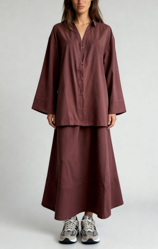 Vela Cotton Skirt & Top Set - Burgundy