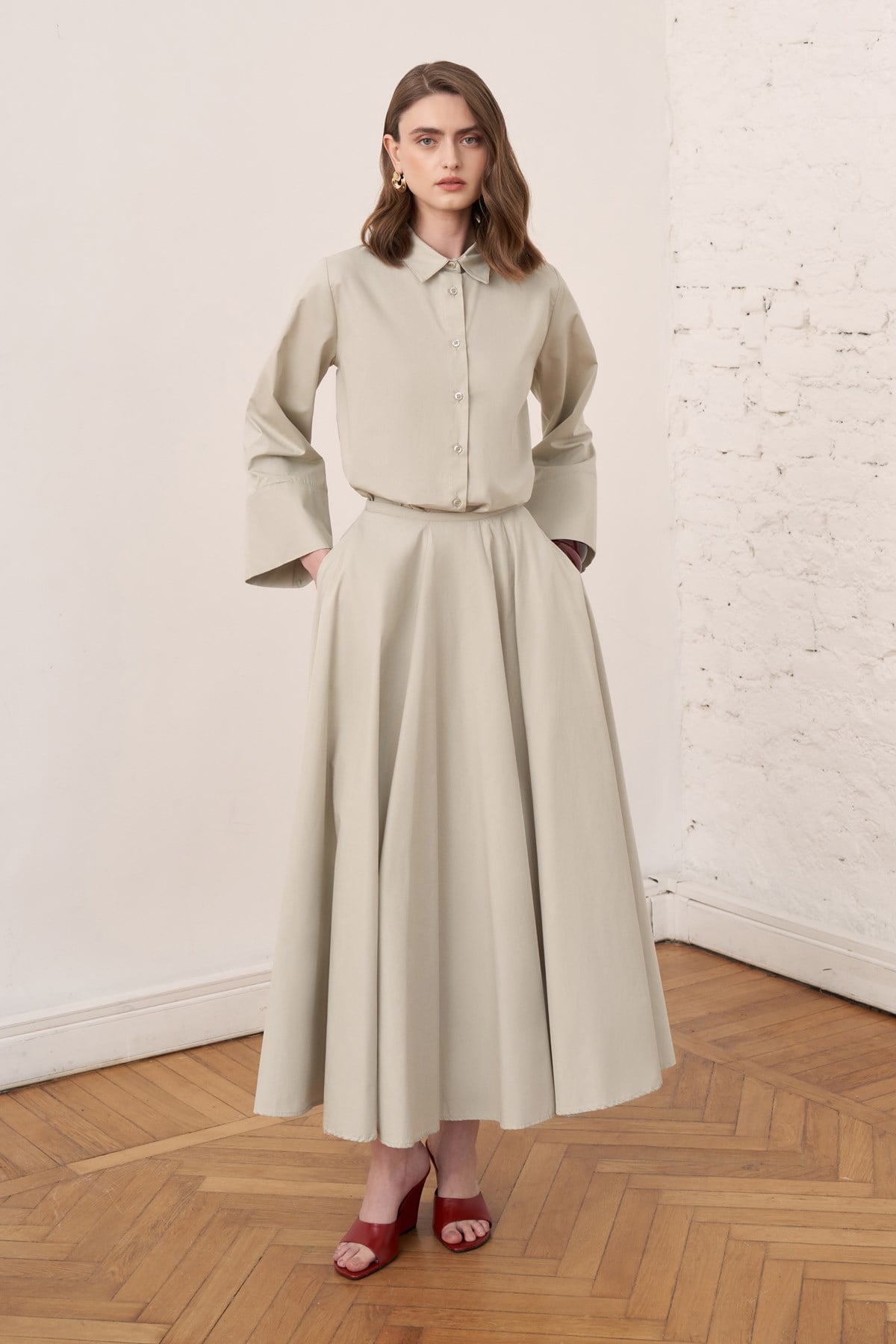 Salina Cotton 2-piece Shirt & Skirt Set - Sage Green