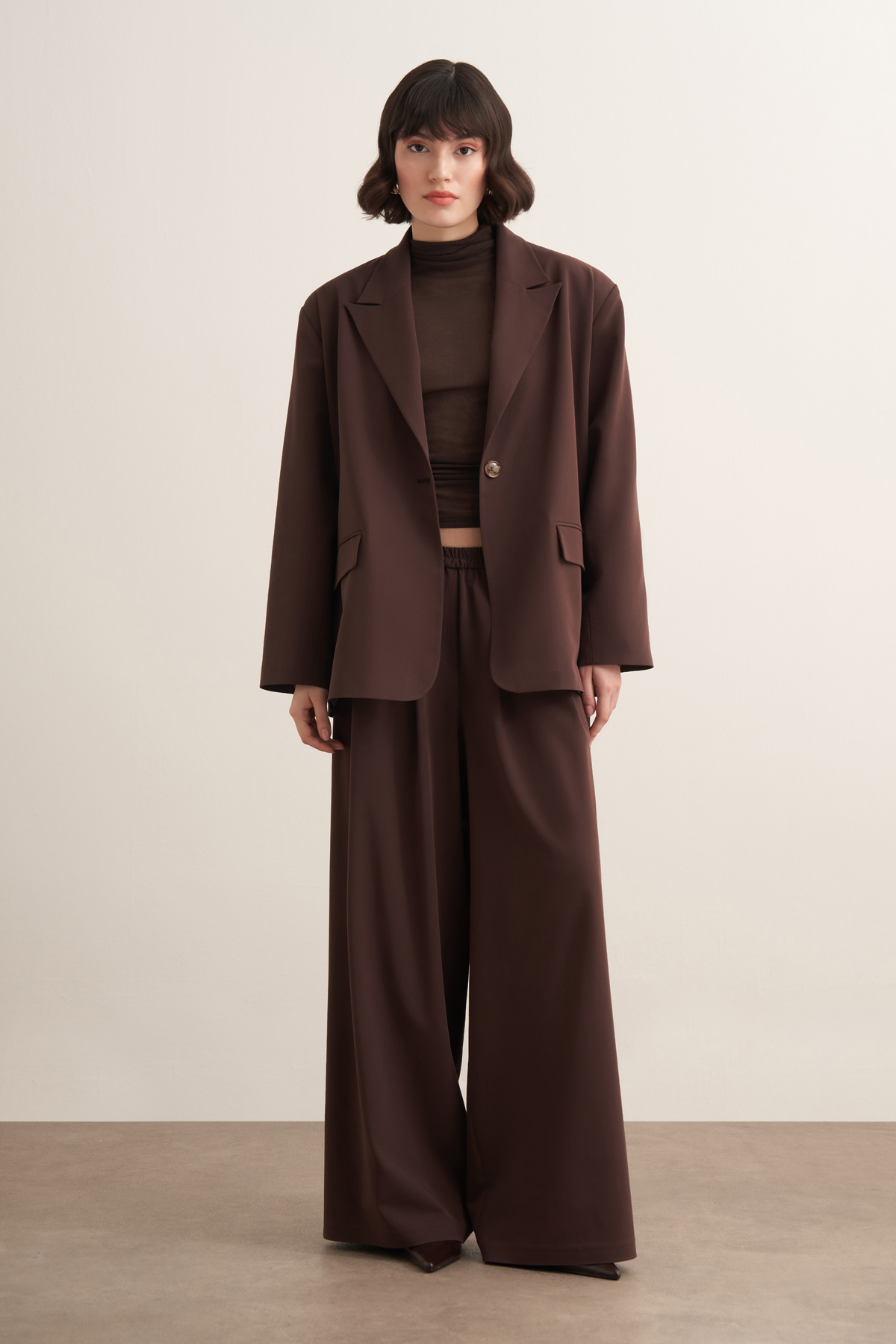 Sahar Oversized Blazer Jacket - Dark Brown