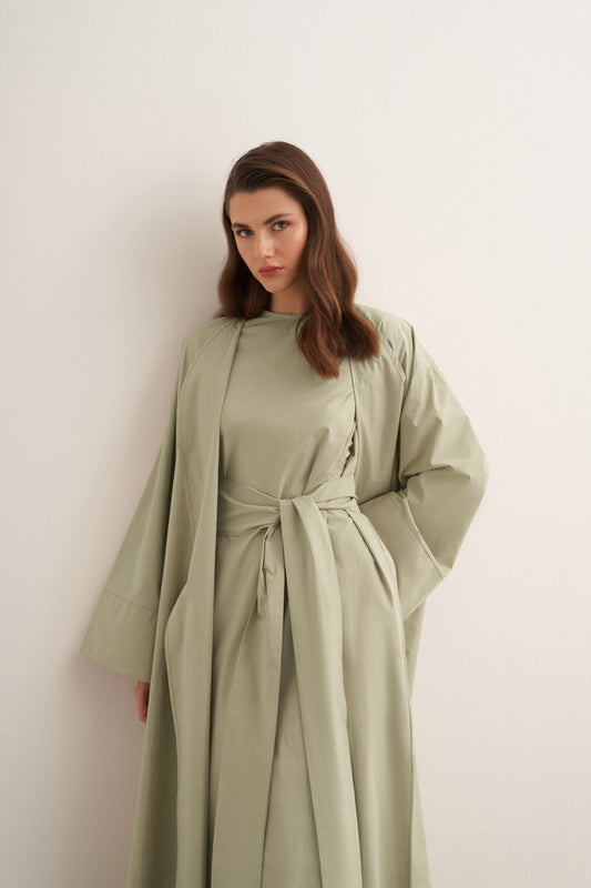 Sofi Cotton Abaya Set-Soft Green