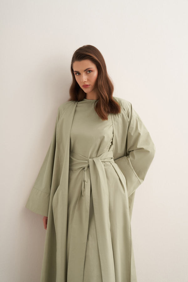 Sofi Cotton Abaya Set-Soft Green