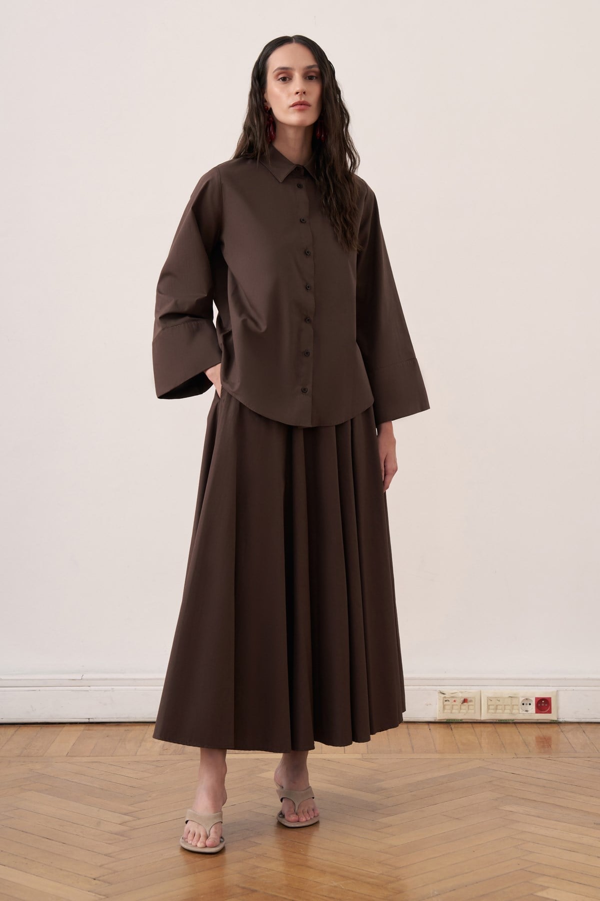Salina Cotton 2-piece Shirt & Skirt Set - Dark Brown