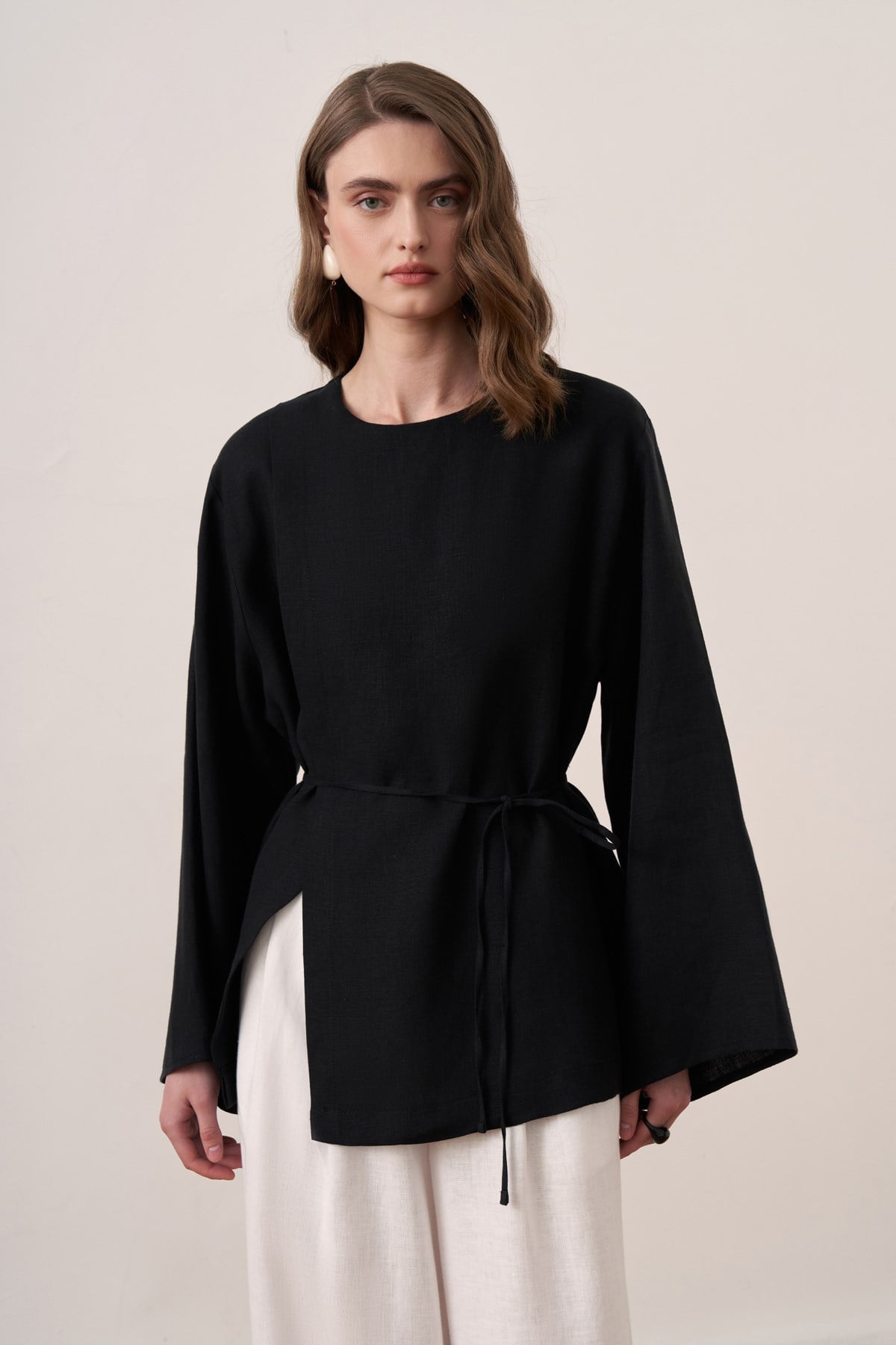 Solmar Belted Linen Blouse - Black