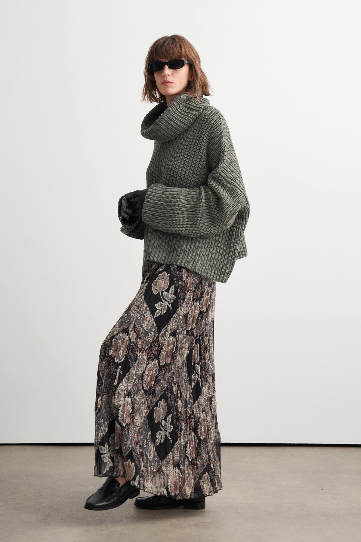 Ventura Patterned Chiffon Crush Skirt - Black