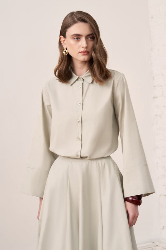 Salina Cotton 2-piece Shirt & Skirt Set - Sage Green