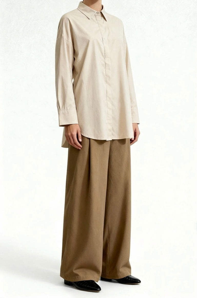 Nora Poplin Cotton Shirt - Beige