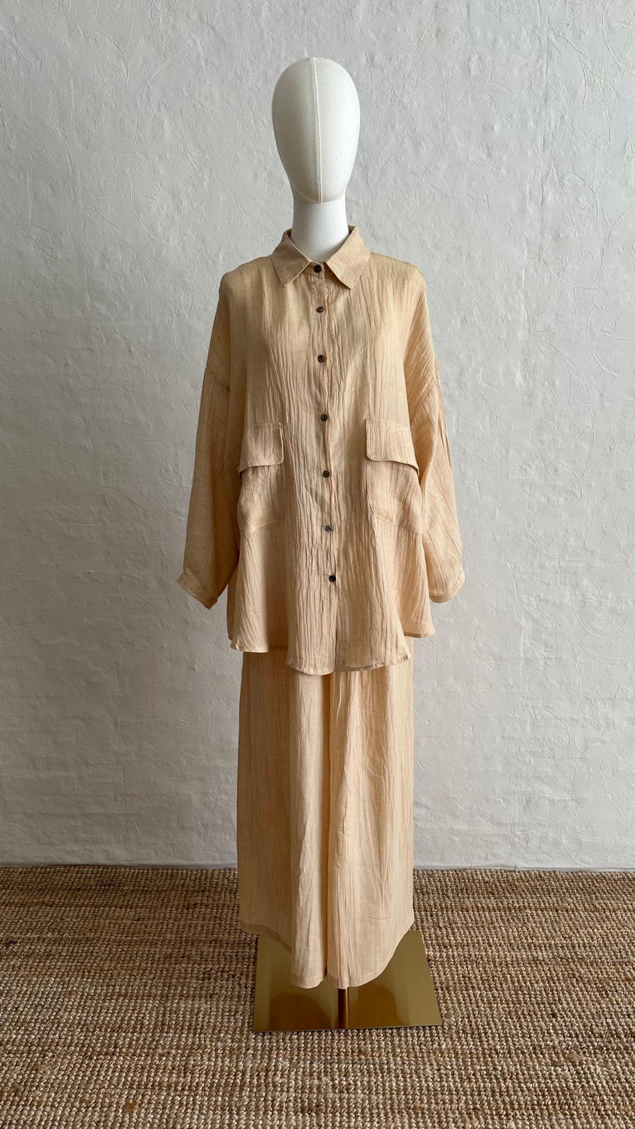 Lino Linen 2-piece Trousers-Shirt Set - Butter Yellow