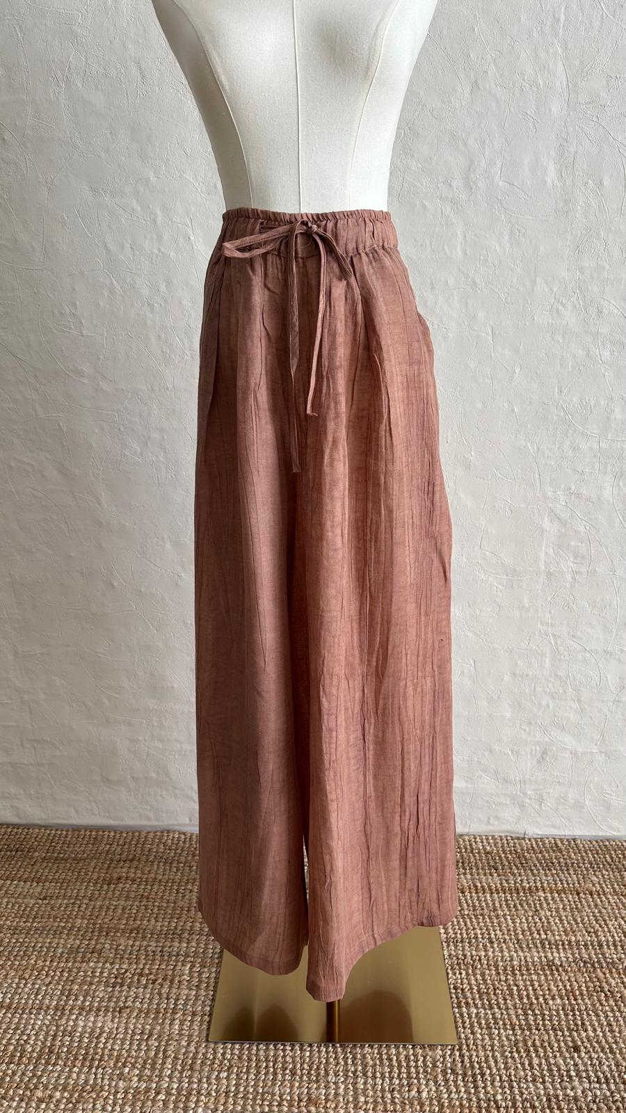 Lino Linen 2-piece Trousers-Shirt Set - Terra Cotta Rose