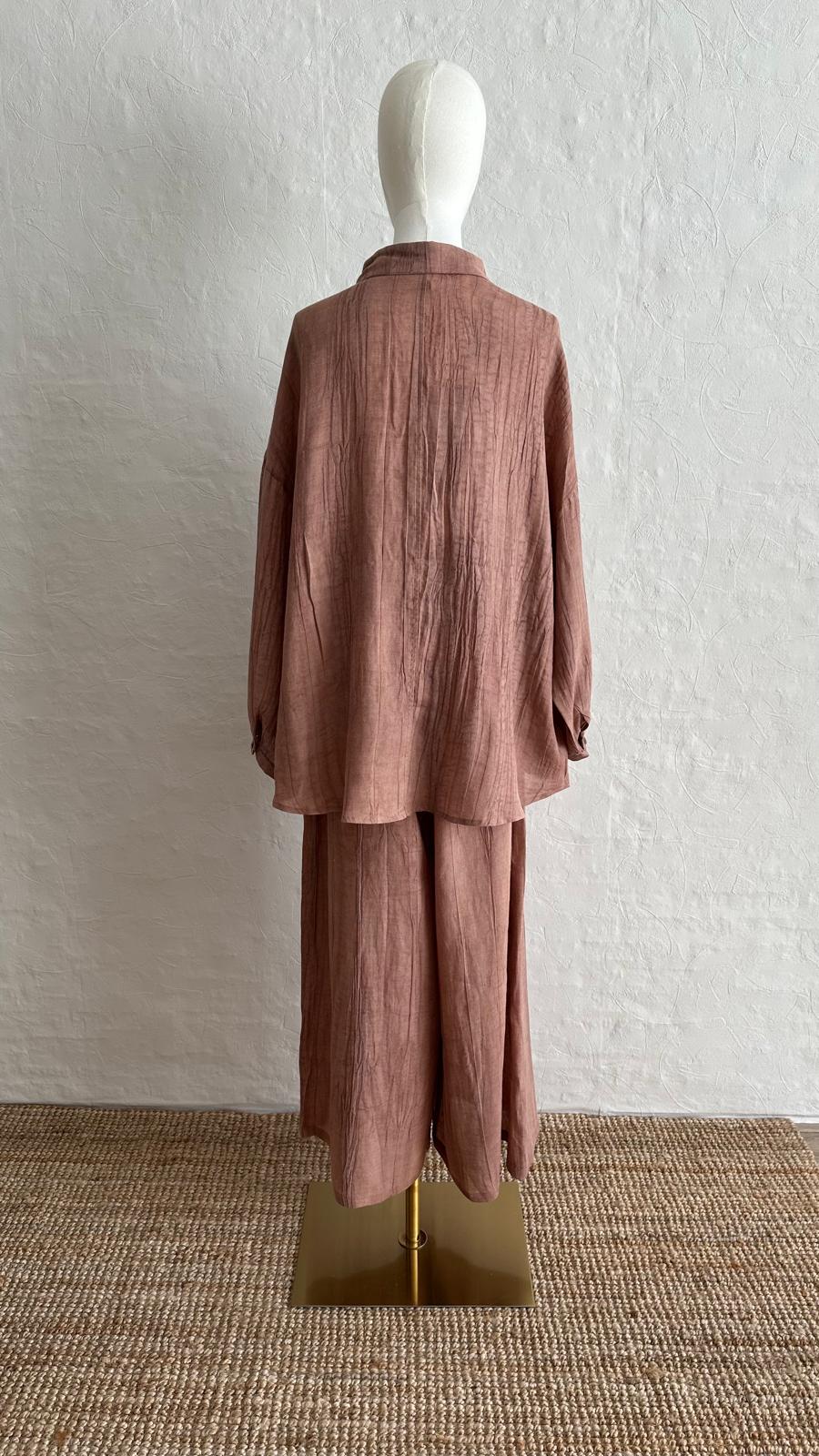 Lino Linen 2-piece Trousers-Shirt Set - Terra Cotta Rose