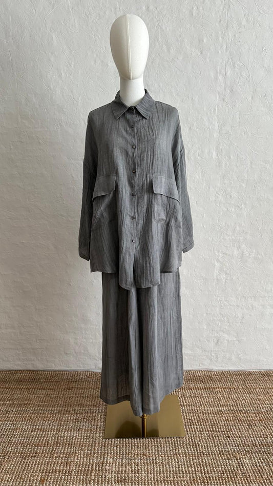 Lino Linen 2-piece Trousers-Shirt Set - Gray
