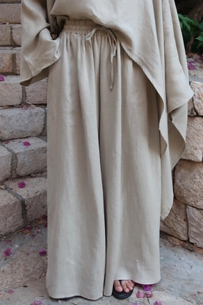 Noor Pants – 100% Linen Wide-Leg Trousers in Sage Green | Breathable, Modest Fit