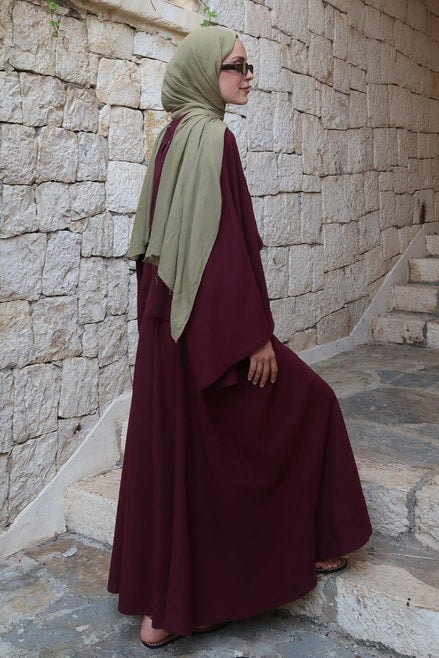 Ela Skirt in  Burgundy – High Waist, Lined, Flowy Fit | Linen-Blend