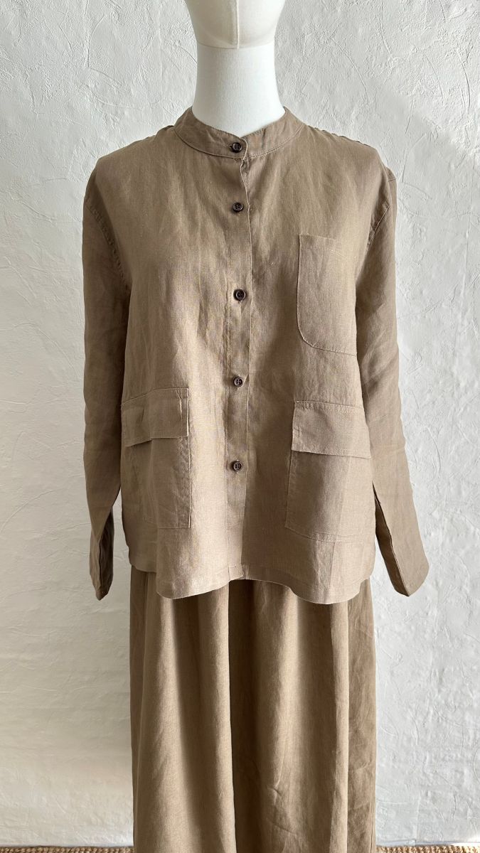 100% Linen 2-Pieces Top & Skirt Set - Desert Brown