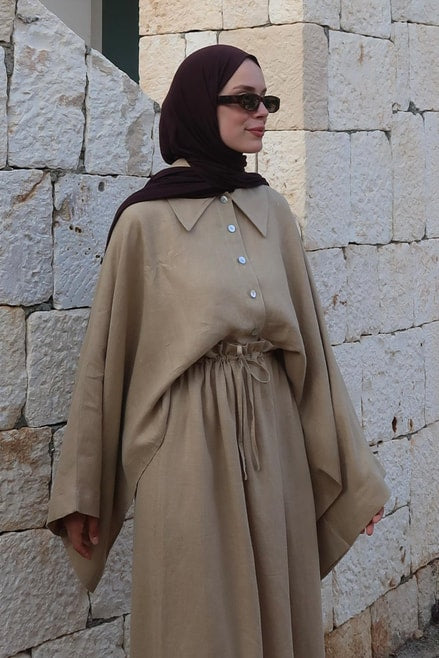 Ayla Shirt – 100% Linen Button-Up in Camel Beige  | Flowy Sleeves, Oversized Fit