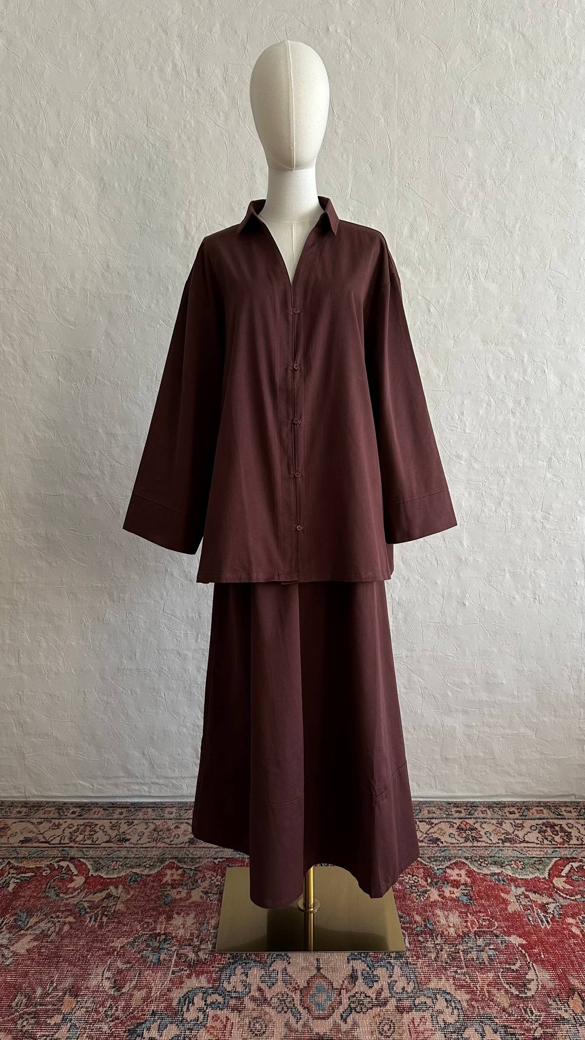 Vela Cotton Skirt & Top Set - Burgundy