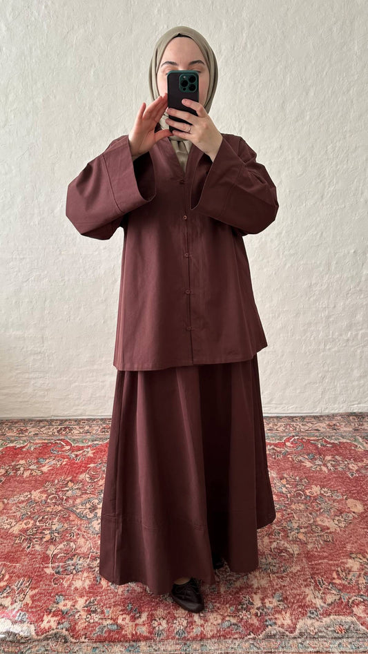 Vela Cotton Skirt & Top Set - Burgundy