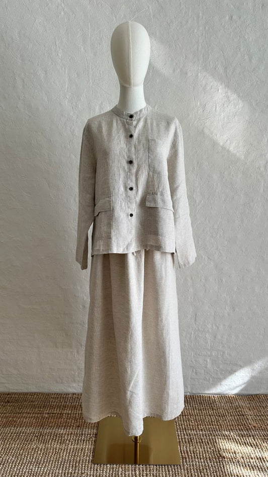 100% Linen 2-Pieces Top & Skirt Set - Natural
