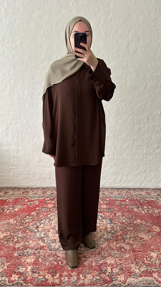 Luxe 2-Piece  Crepe Set - Dark Brown