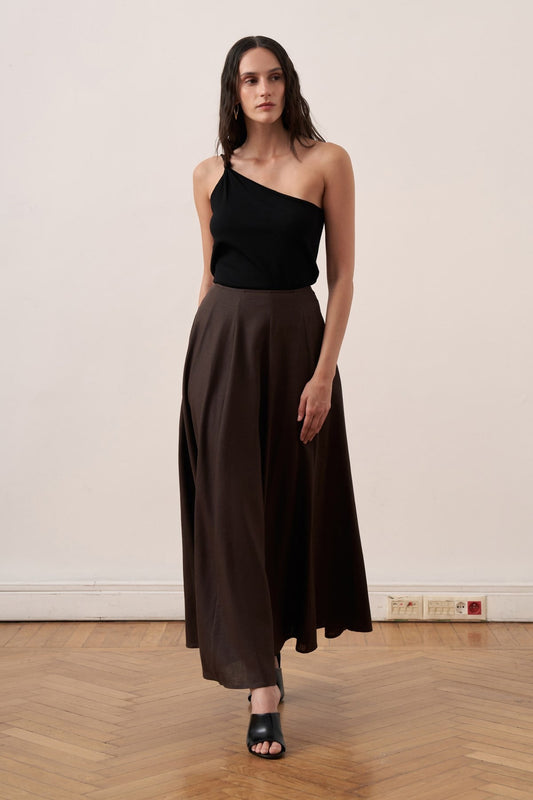 Dorada Linen Skirt - Dark Brown