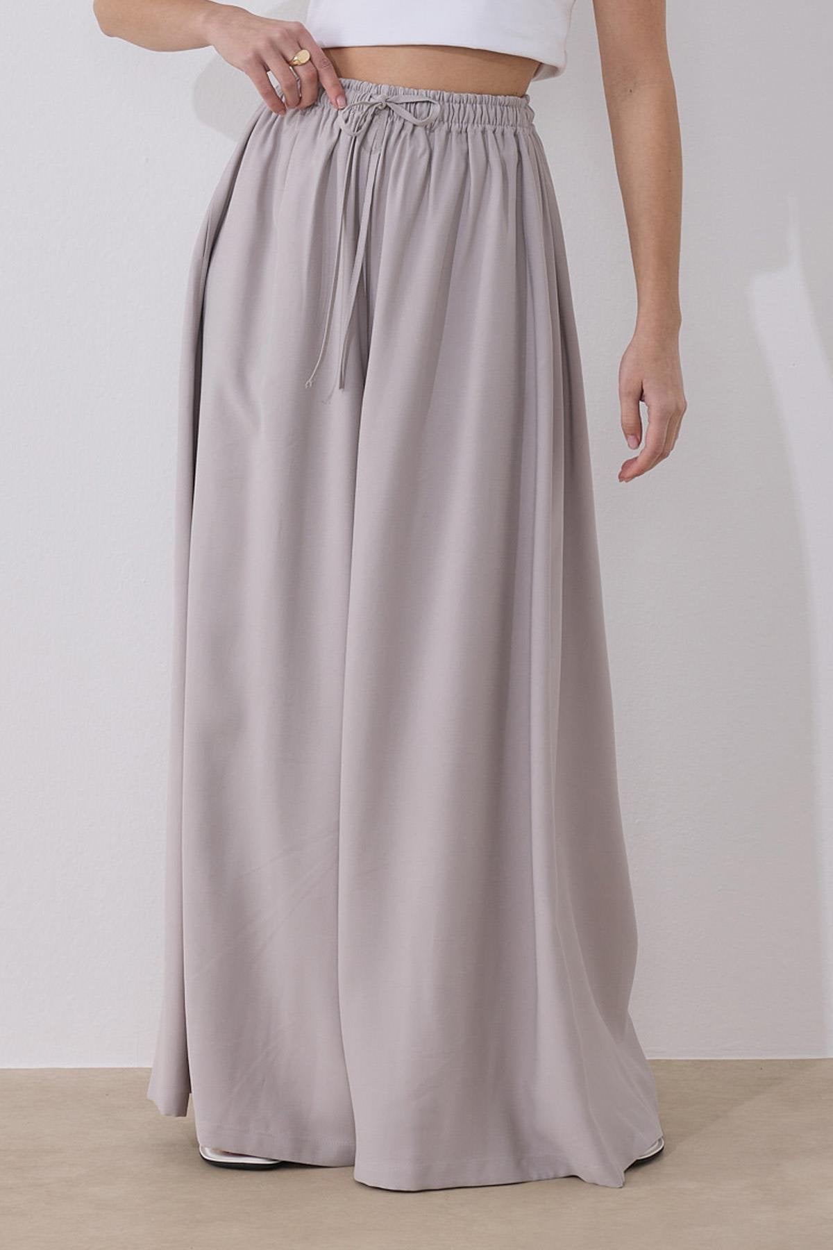 Cupro Wide-Leg Pants – Gray
