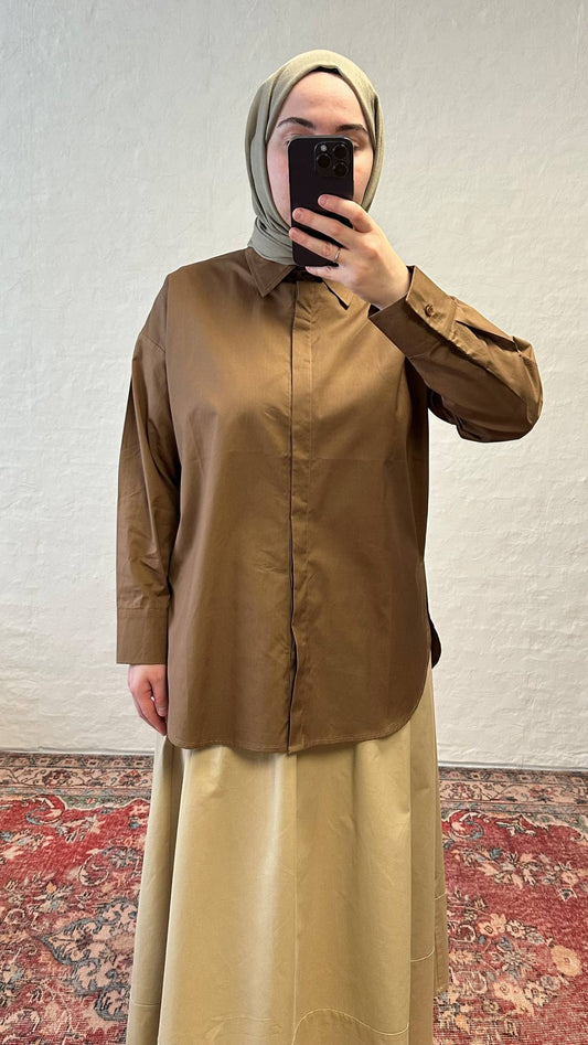 Nora Poplin Cotton Shirt – Brown