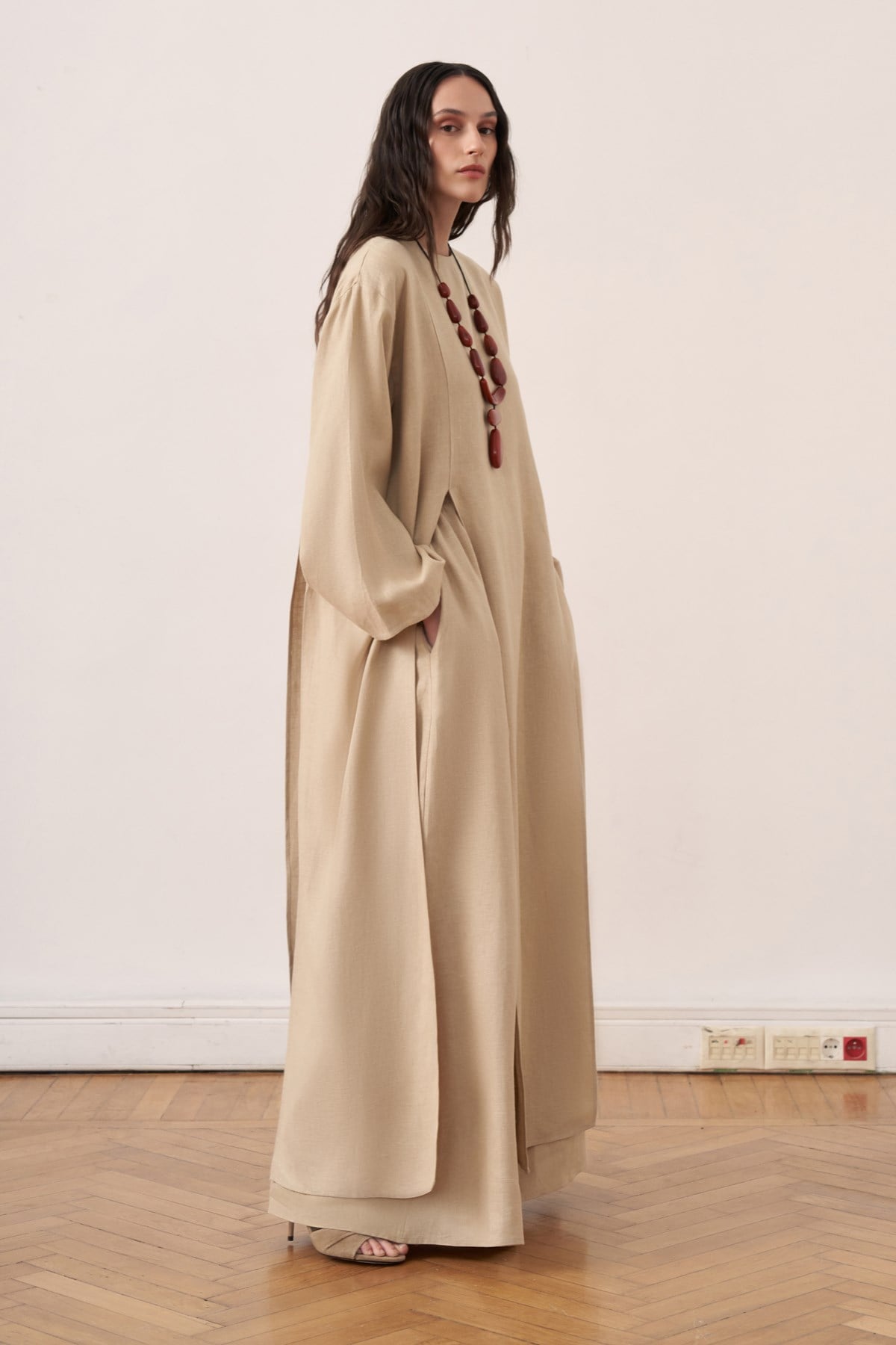 Leman Linen Long Blouse - Wheat Beige