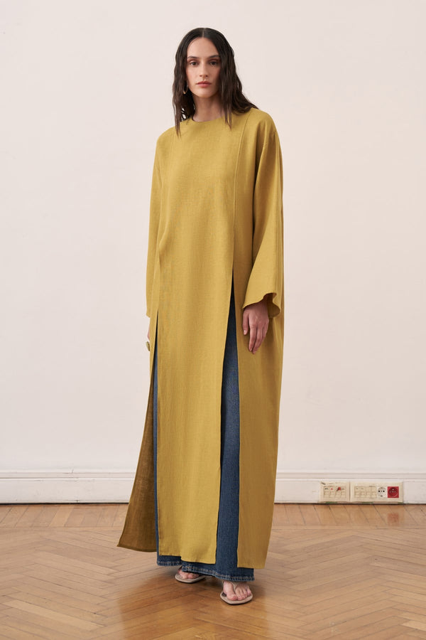 Leman Linen Long Blouse - Olive