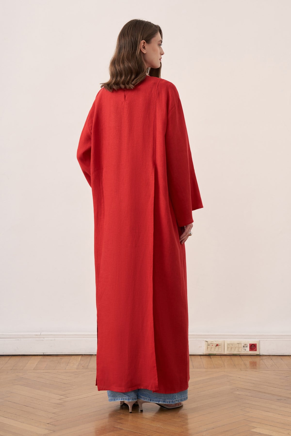 Leman Linen Long Blouse - Red