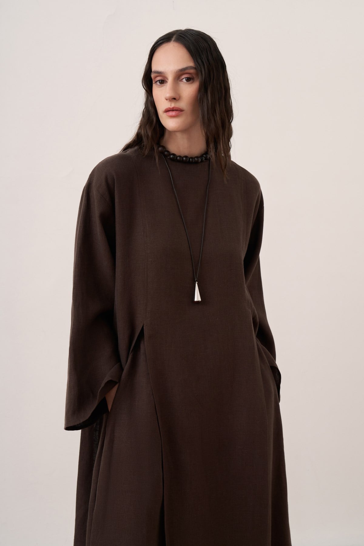 Leman Linen Long Blouse - Brown