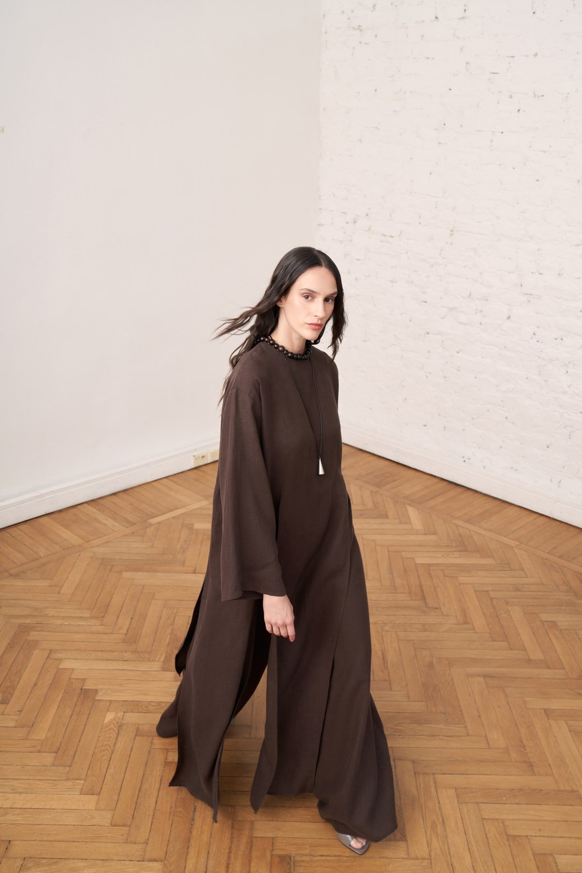 Leman Linen Long Blouse - Brown