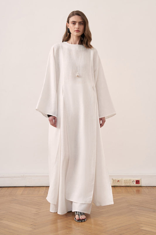 Leman Linen Long Blouse - White