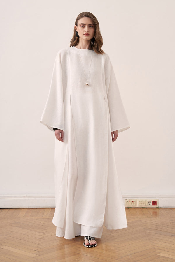 Leman Linen Long Blouse - White