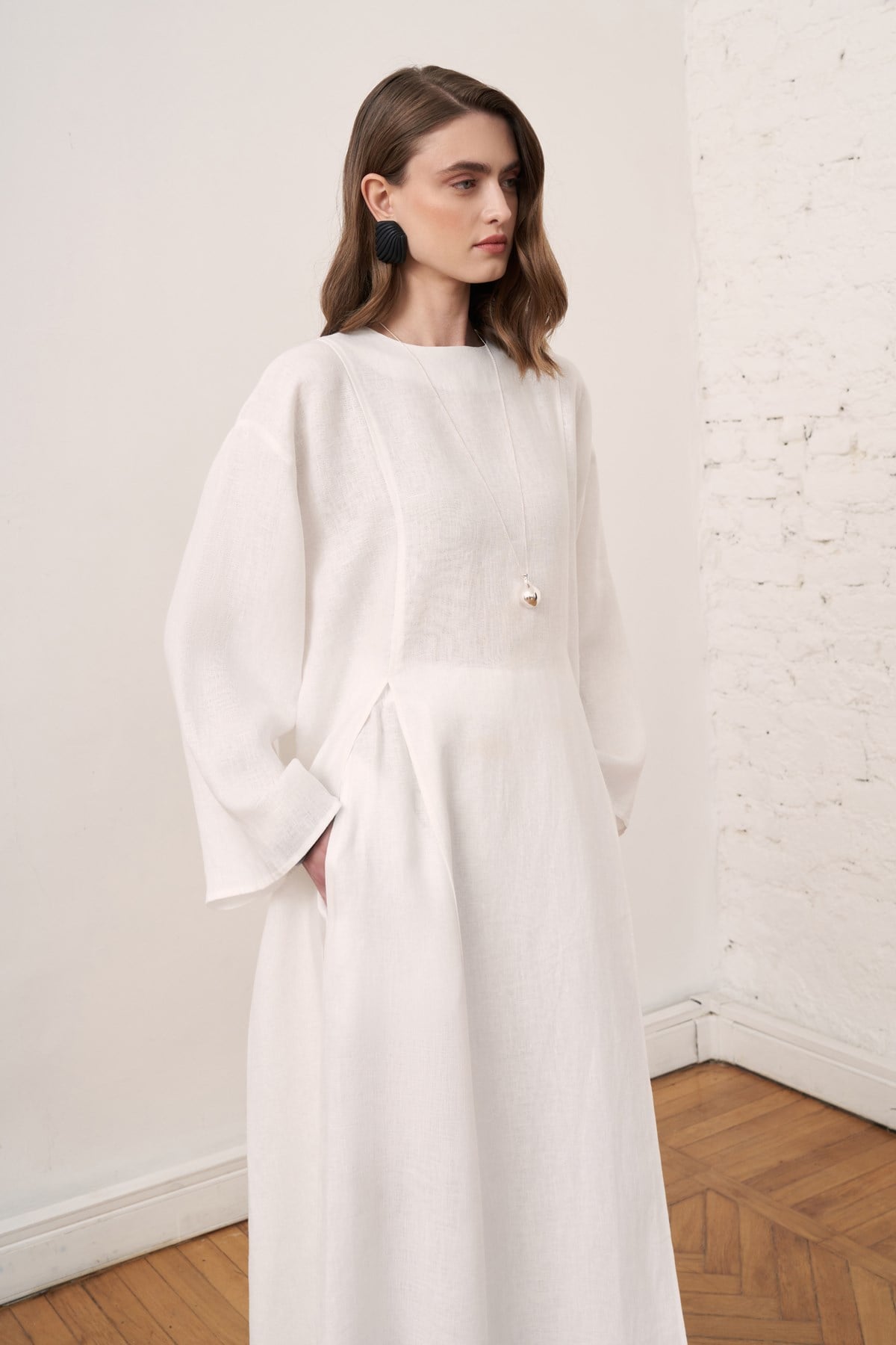 Leman Linen Long Blouse - White