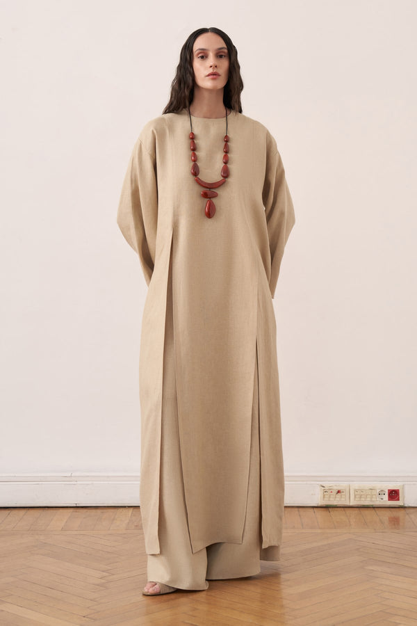 Leman Linen Long Blouse - Wheat Beige