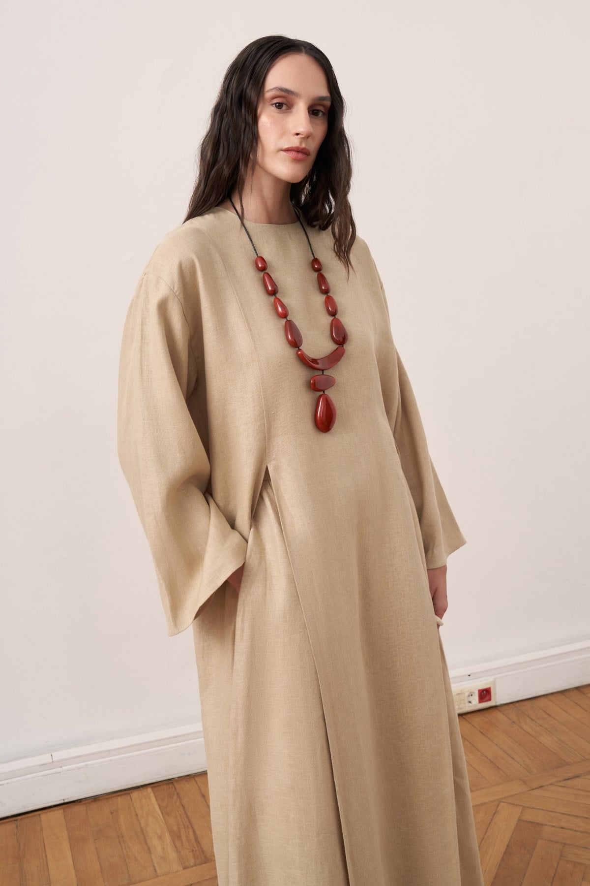 Leman Linen Long Blouse - Wheat Beige
