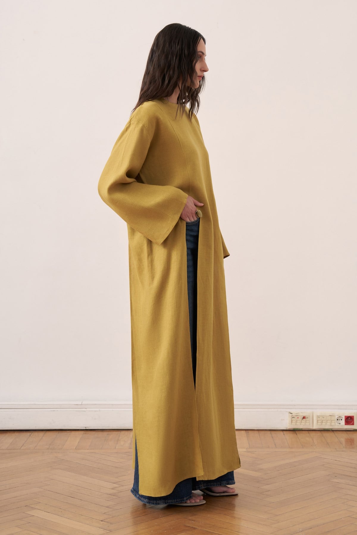 Leman Linen Long Blouse - Olive