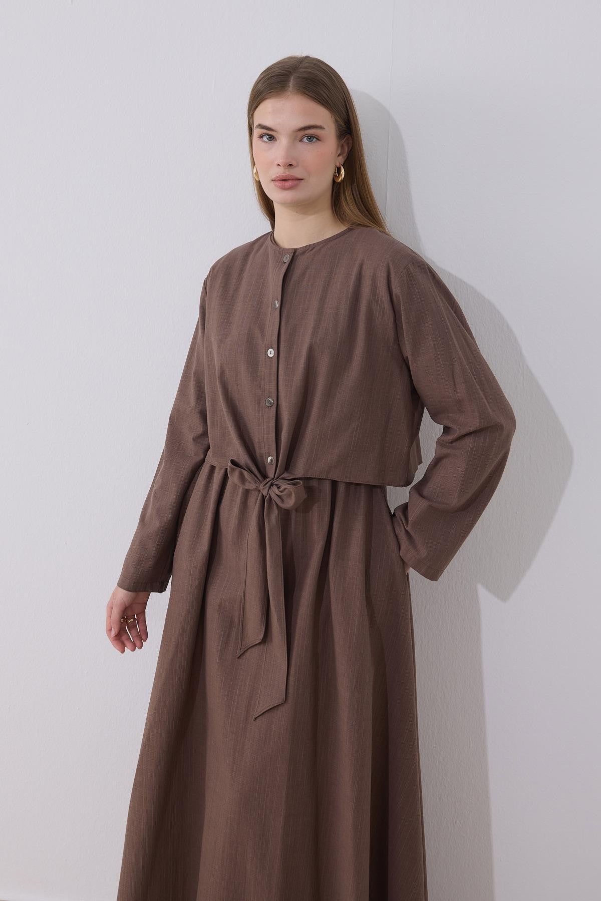 Lotus 2 Piece Set Linen Dress - Brown