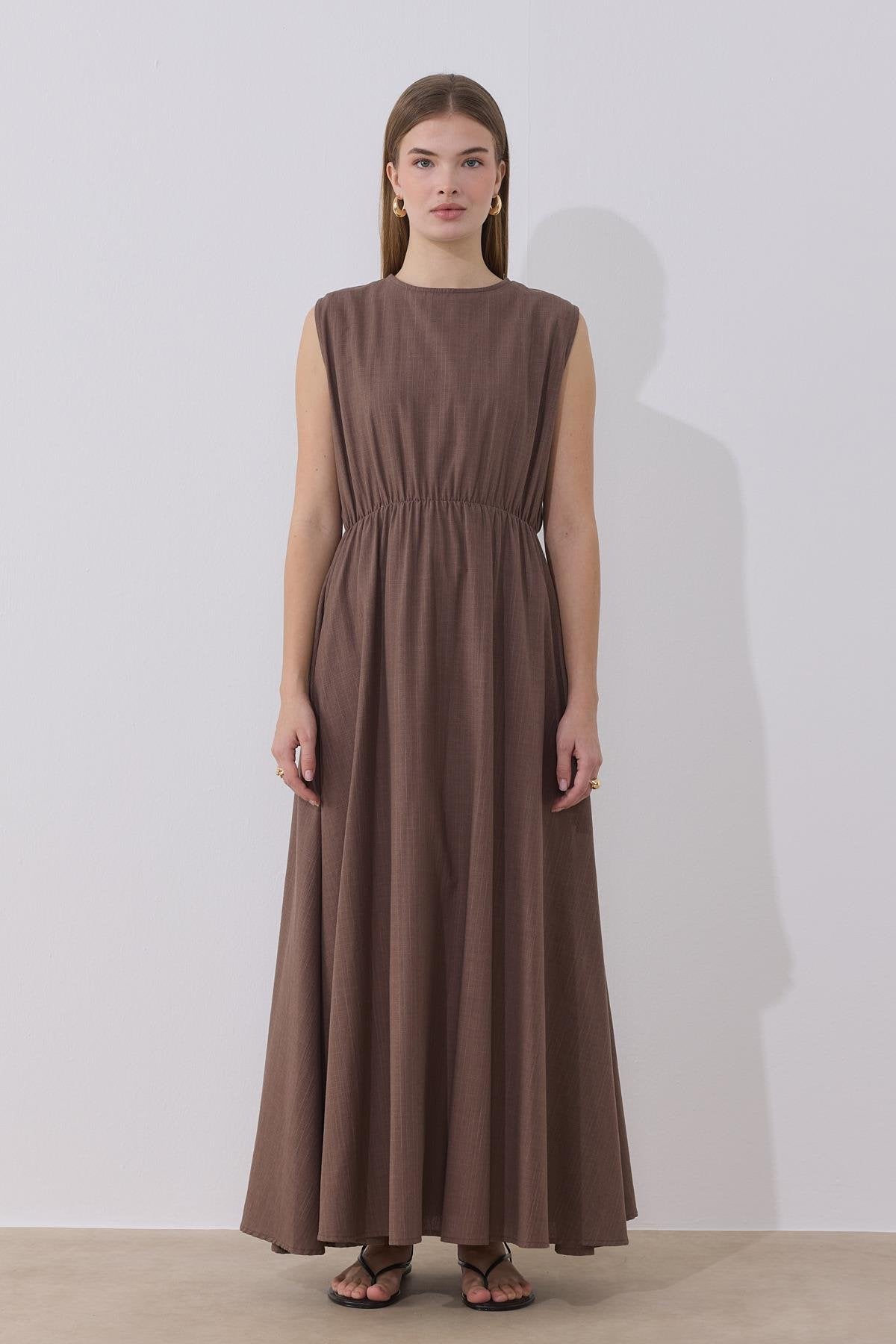 Lotus 2 Piece Set Linen Dress - Brown