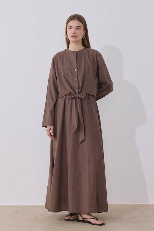 Lotus 2 Piece Set Linen Dress - Brown