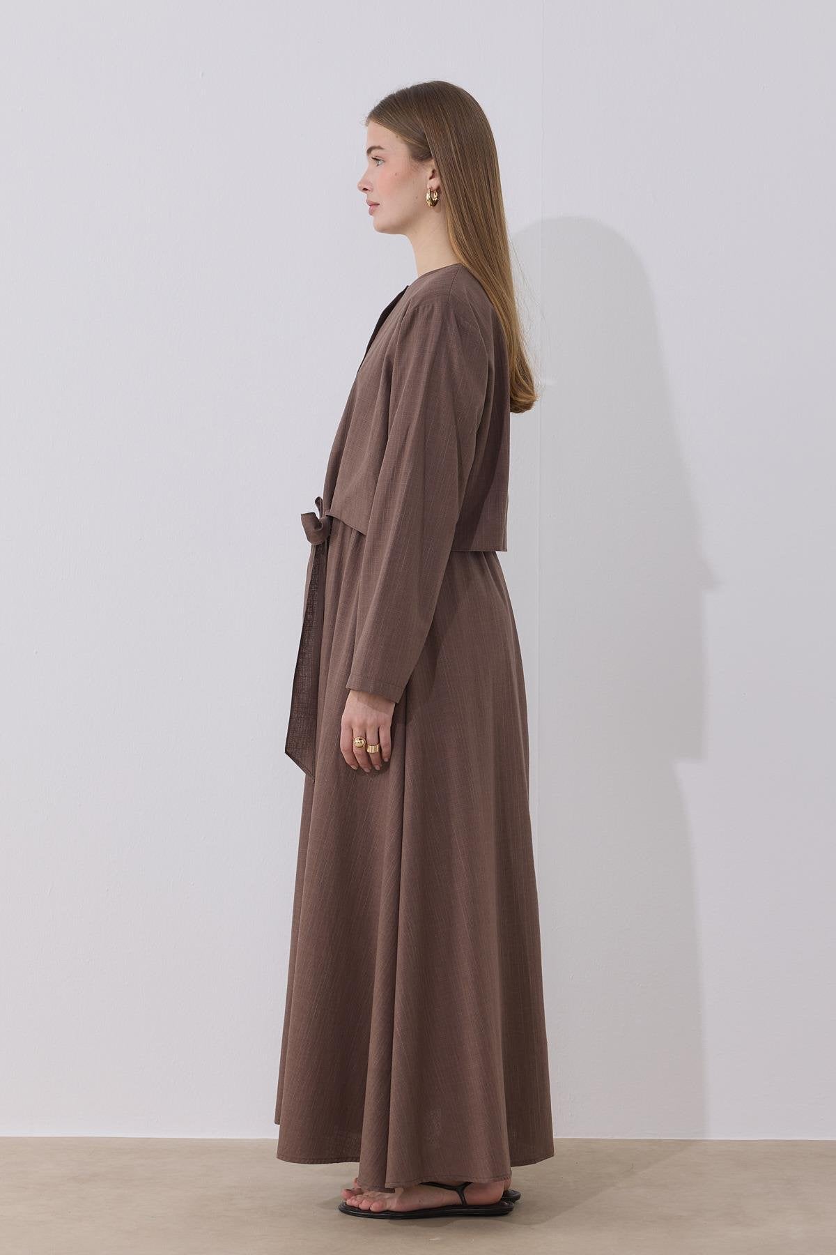 Lotus 2 Piece Set Linen Dress - Brown