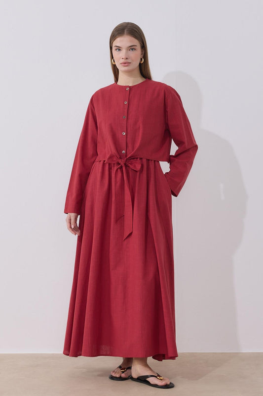 Lotus 2 Piece Set Linen Dress - Cherry