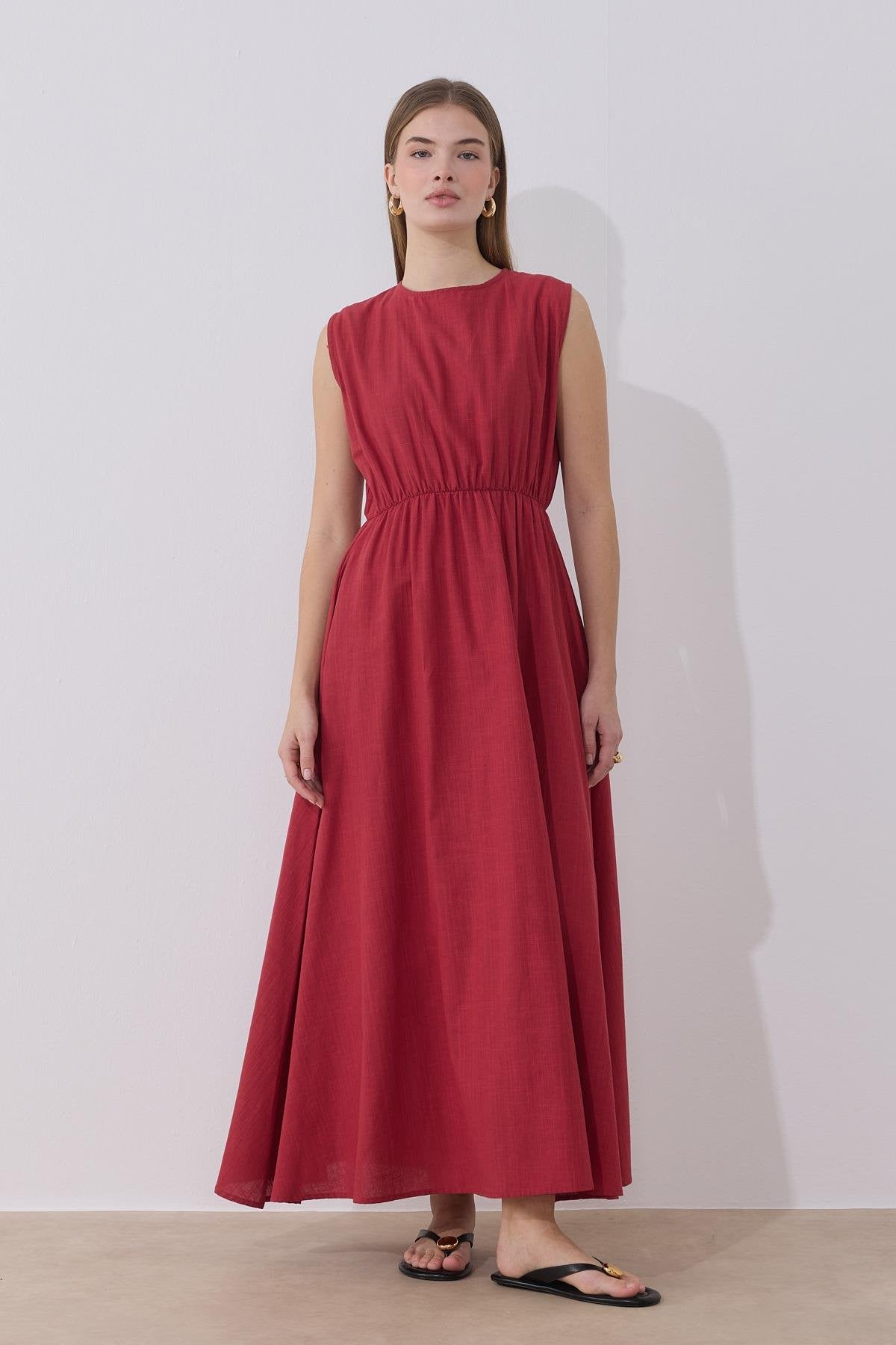 Lotus 2 Piece Set Linen Dress - Cherry